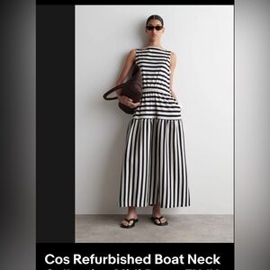 COS Black and White Striped Boat Neck Maxi Dress
